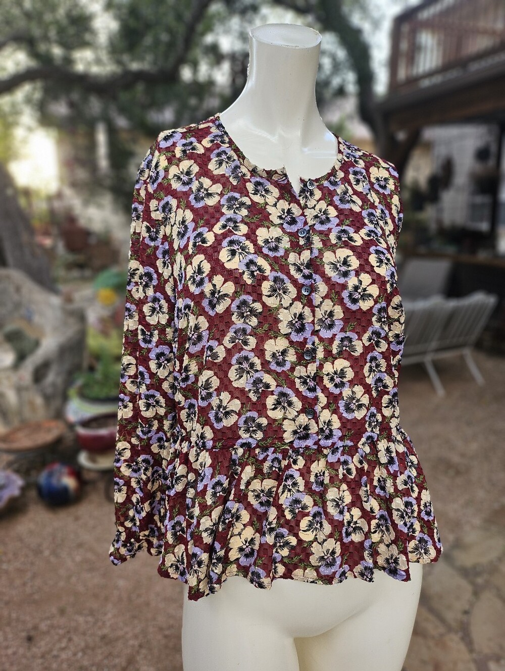 New MADEWELL Casual or Dress Drawstring Ruffle Hem VIOLA FLORA Style Blouse XS